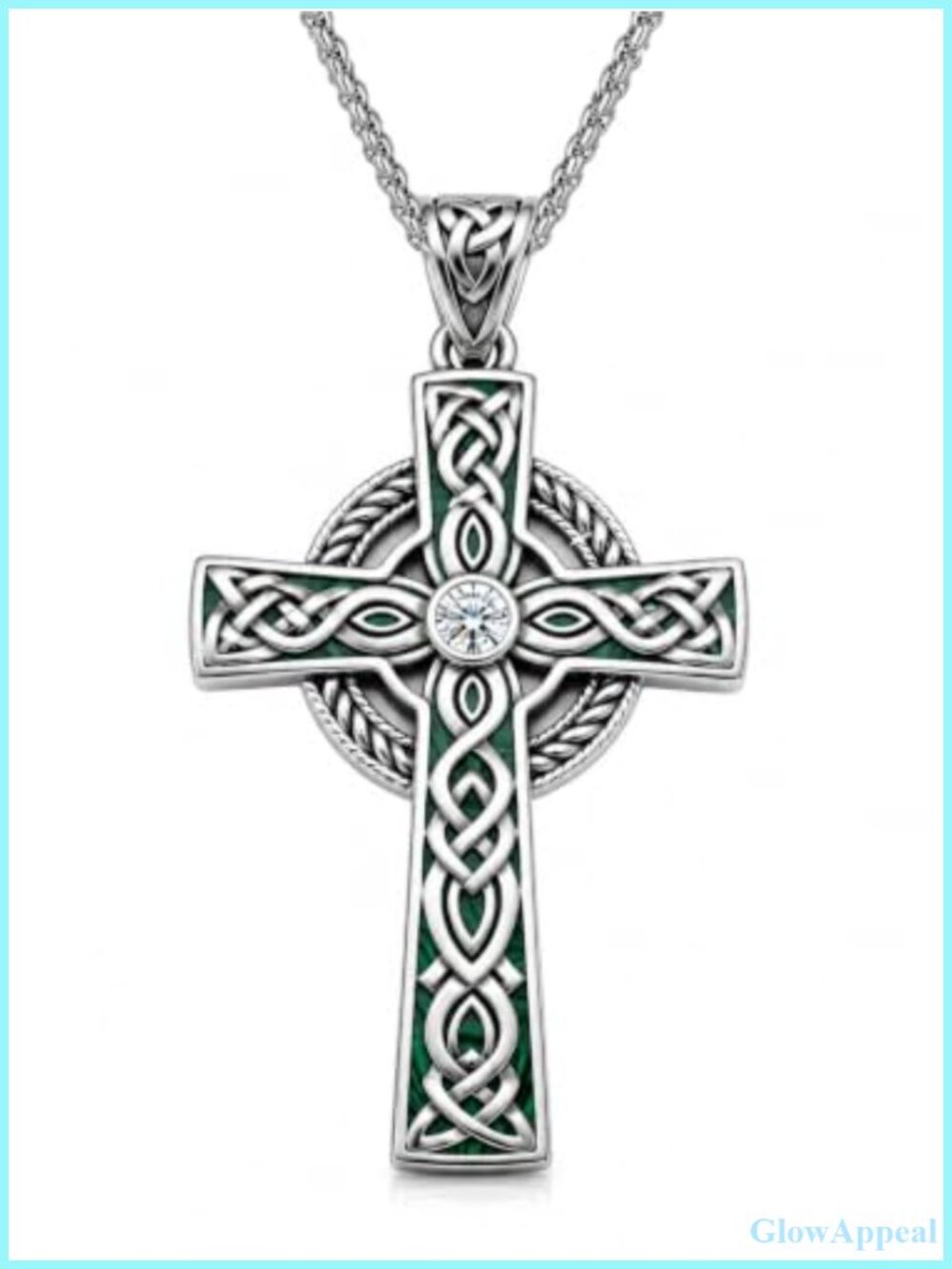 925 Sterling Silver Celtic Cross Necklace 24in Rolo Chain Pendant